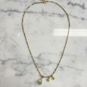 Gold Plated Paperclip Chain Necklace with Peridot & Green Aventurine Pendants
